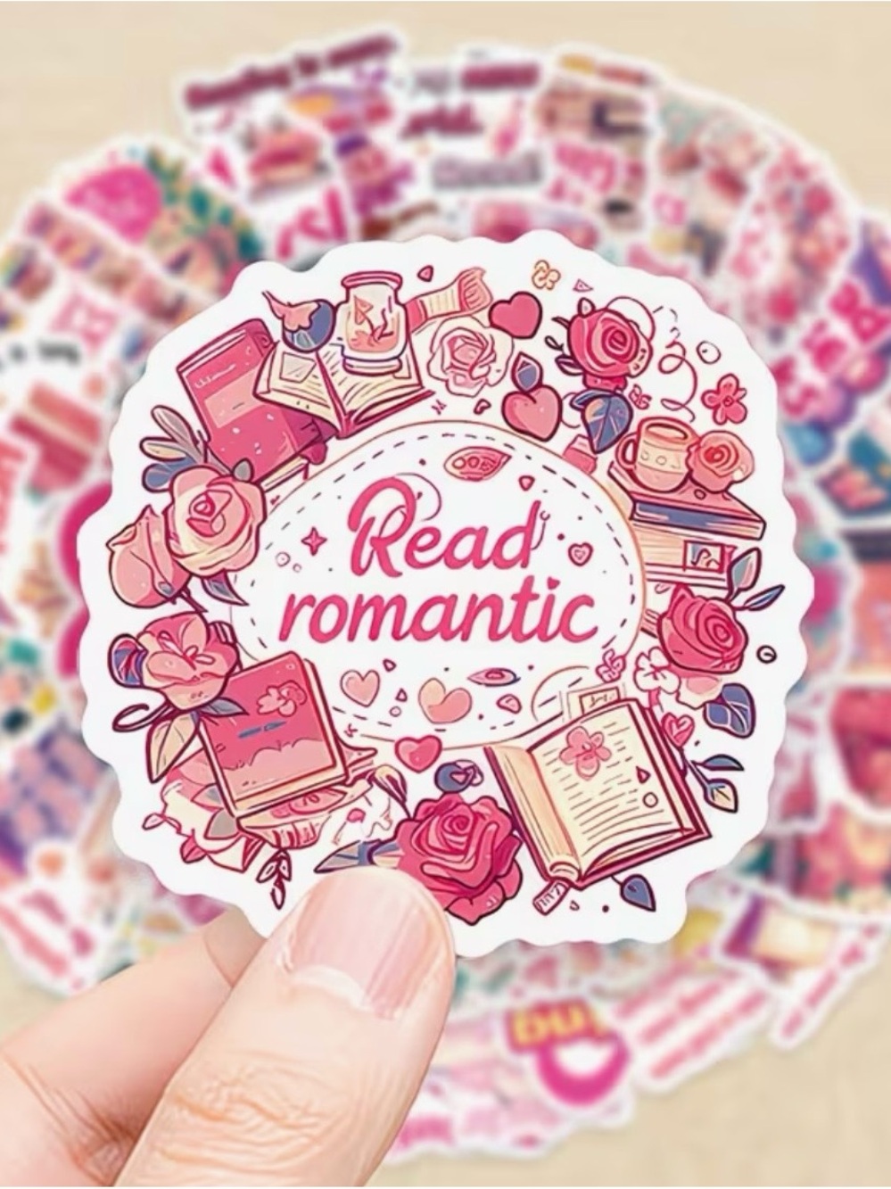 50 Reading Books Stickers Romance Book Stack Cozy Reads Pink Purple Pastels